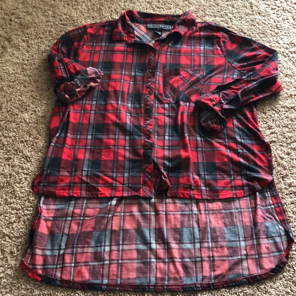 Polly & Esther High Low Plaid Top